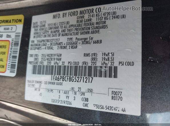 1FA6P8CF8G5271217 2016 FORD MUSTANG Gray ძრავის განყოფილების ხედი