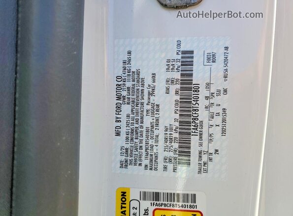 1FA6P8CF8T5401801 2026 FORD MUSTANG White Vista del compartimento del motor