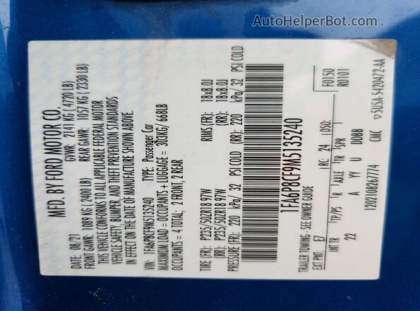 1FA6P8CF9M5135240 2021 FORD MUSTANG Blue Engine compartment view