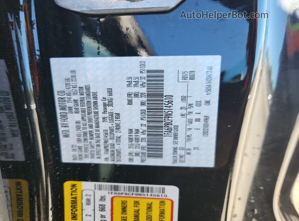 1FA6P8CF9N5145610 2022 FORD MUSTANG Black Вид наклейки з VIN-кодом