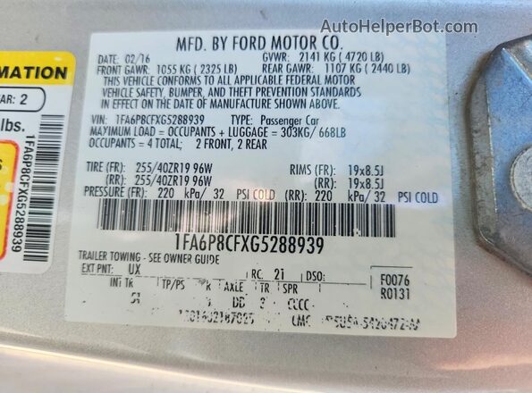 1FA6P8CFXG5288939 2016 FORD MUSTANG Silver Engine compartment view