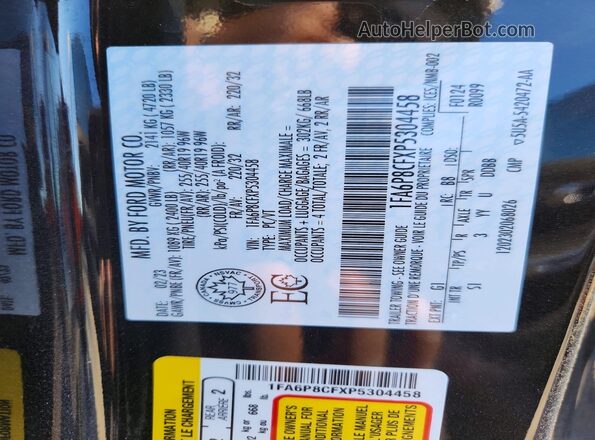 1FA6P8CFXP5304458 2023 FORD MUSTANG Black VIN sticker view