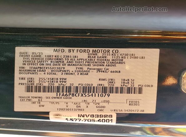 1FA6P8CFXS5411079 2025 FORD MUSTANG Black Widok komory silnika
