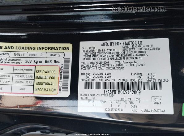 1FA6P8TH0K5142009 2019 FORD MUSTANG Black Вид підкапотного простору