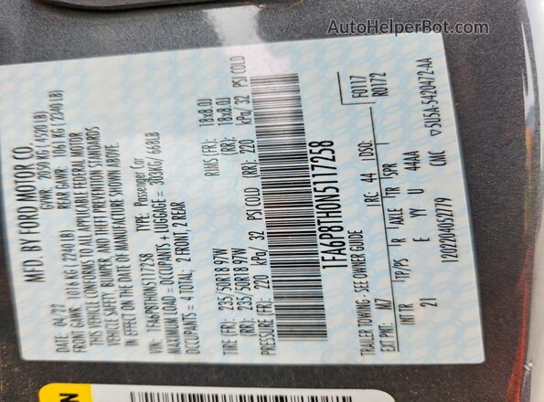 1FA6P8TH0N5117258 2022 FORD MUSTANG Gray Widok komory silnika