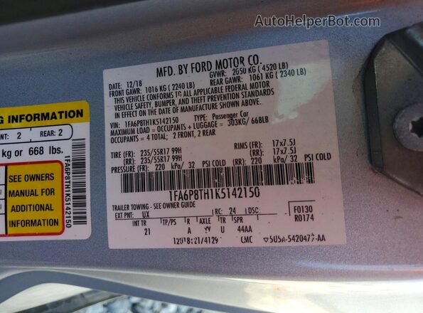 1FA6P8TH1K5142150 2019 FORD MUSTANG Серебряный Вид подкапотного пространства