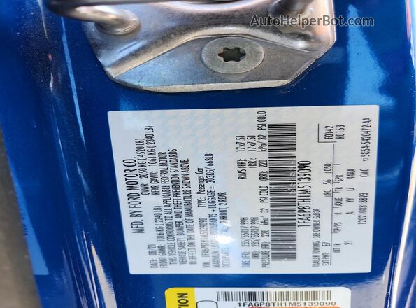 1FA6P8TH1M5139090 2021 FORD MUSTANG Синий Вид наклейки с VIN-кодом