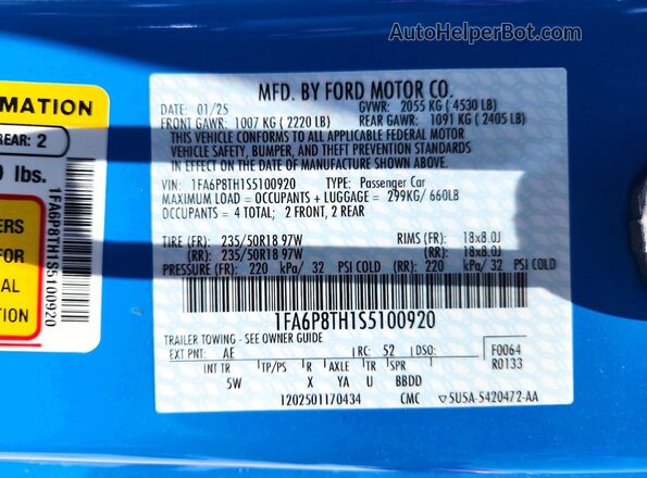 1FA6P8TH1S5100920 2025 FORD MUSTANG Blue Engine compartment view