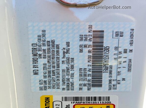1FA6P8TH1S5115305 2025 FORD MUSTANG White Widok komory silnika