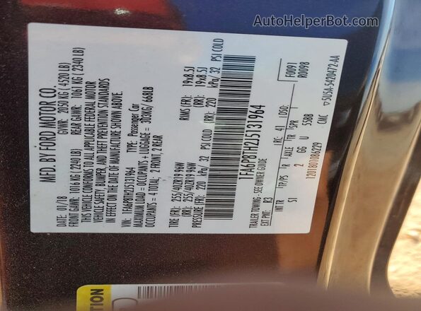 1FA6P8TH2J5131964 2018 FORD MUSTANG Maroon Engine compartment view