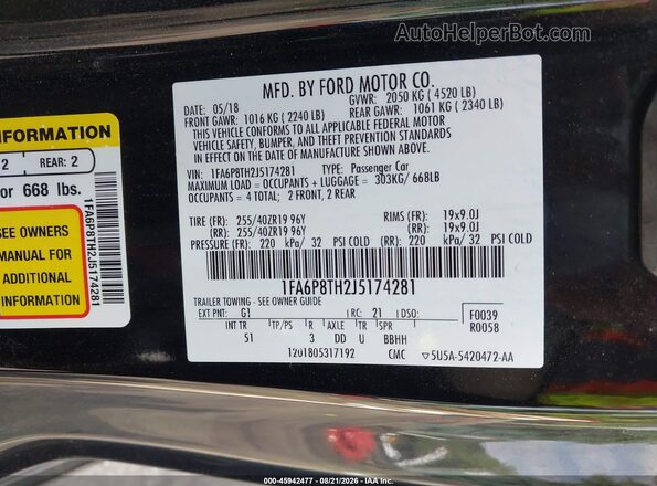 1FA6P8TH2J5174281 2018 FORD MUSTANG Black Вид підкапотного простору