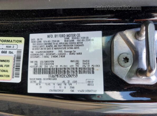 1FA6P8TH2K5200959 2019 FORD MUSTANG Black Widok komory silnika