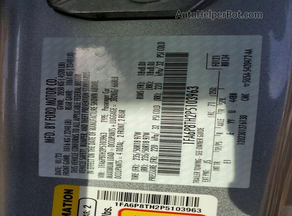 1FA6P8TH2P5103963 2023 FORD MUSTANG Silver Շարժիչի բաժամունքի տեսք