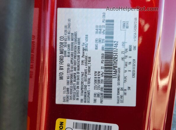 1FA6P8TH2R5117462 2024 FORD MUSTANG Red Вид наклейки з VIN-кодом