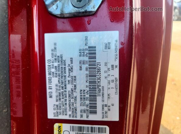1FA6P8TH3G5288721 2016 FORD MUSTANG Burgundy Вид підкапотного простору