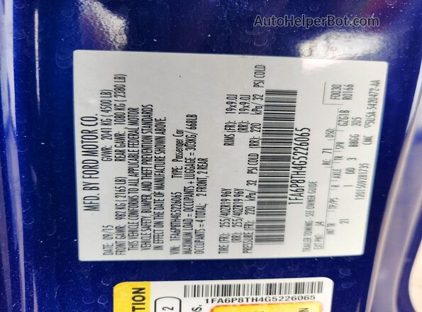 1FA6P8TH4G5226065 2016 FORD MUSTANG Blue Вид підкапотного простору