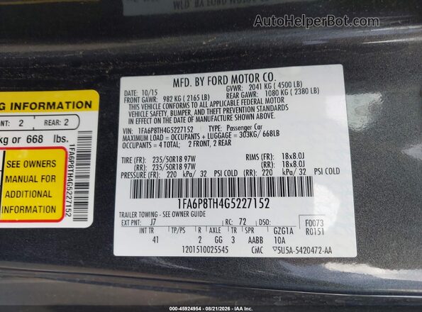 1FA6P8TH4G5227152 2016 FORD MUSTANG Gray Engine compartment view