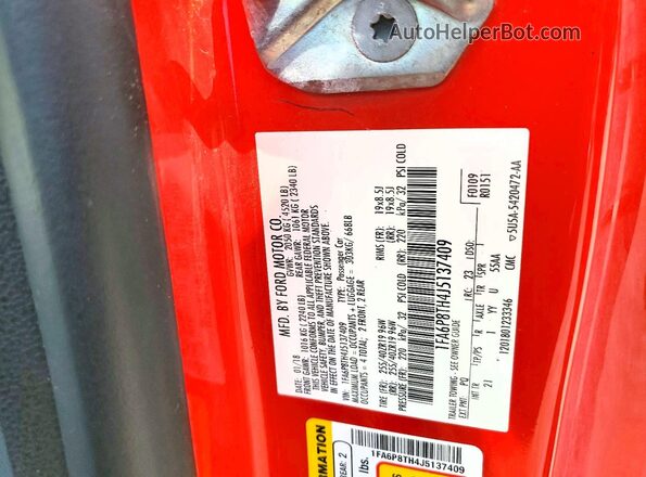 1FA6P8TH4J5137409 2018 FORD MUSTANG Red Widok komory silnika