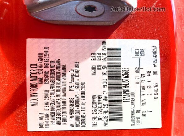 1FA6P8TH4J5163685 2018 FORD MUSTANG Красный Вид подкапотного пространства