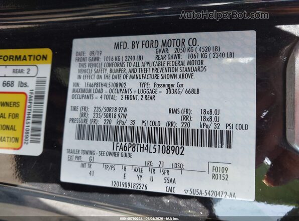 1FA6P8TH4L5108902 2020 FORD MUSTANG Black Вид підкапотного простору