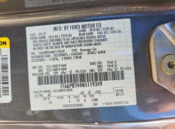 1FA6P8TH4M5119349 2021 FORD MUSTANG Gray Widok komory silnika