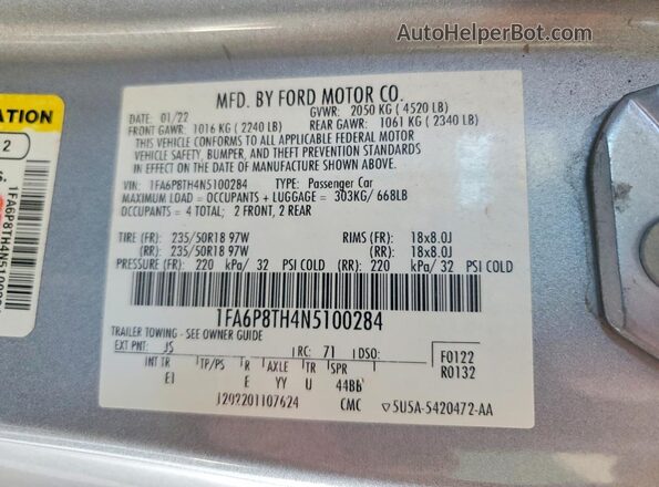 1FA6P8TH4N5100284 2022 FORD MUSTANG Silver Widok komory silnika
