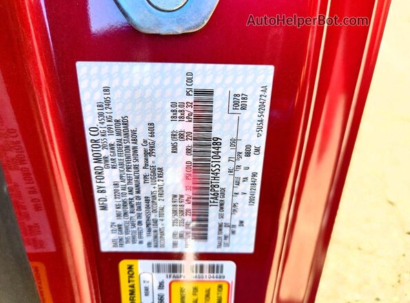 1FA6P8TH4S5104489 2025 FORD MUSTANG Red Vista de la etiqueta del VIN