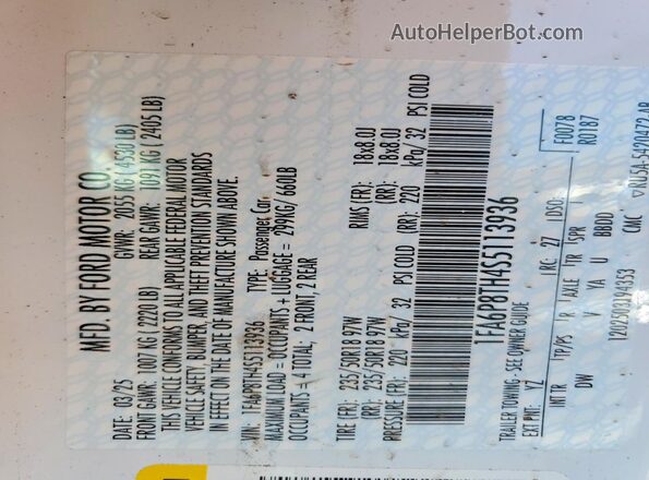 1FA6P8TH4S5113936 2025 FORD MUSTANG White ძრავის განყოფილების ხედი
