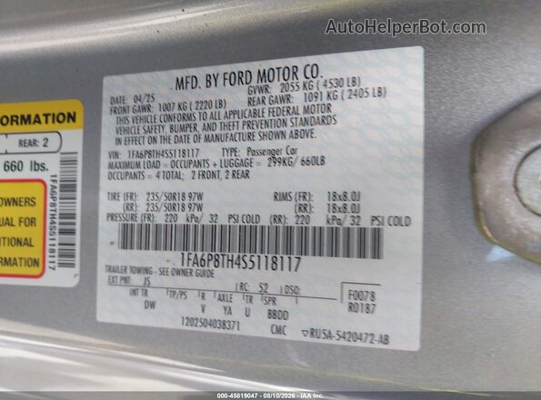 1FA6P8TH4S5118117 2025 FORD MUSTANG Silver Engine compartment view