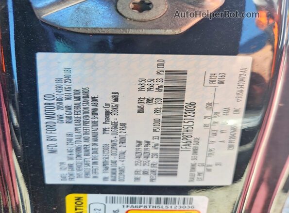 1FA6P8TH5L5123036 2020 FORD MUSTANG Black უკანა სავარძლების ხედი