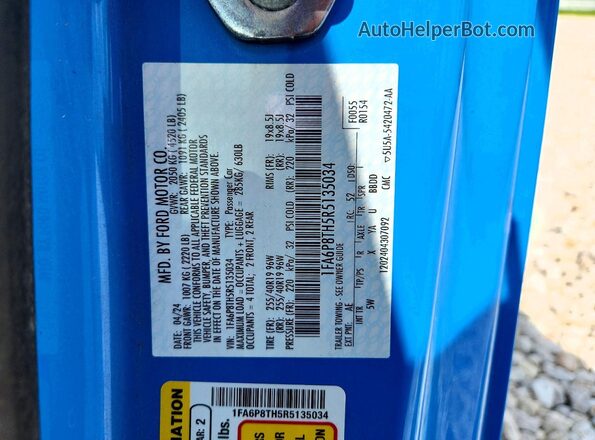 1FA6P8TH5R5135034 2024 FORD MUSTANG Blue ძრავის განყოფილების ხედი