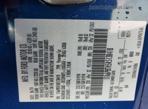 1FA6P8TH5R5138418 2024 FORD MUSTANG Синий Вид подкапотного пространства