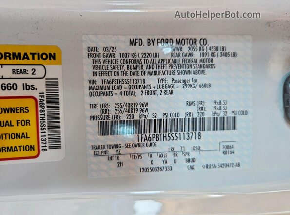 1FA6P8TH5S5113718 2025 FORD MUSTANG White Engine compartment view