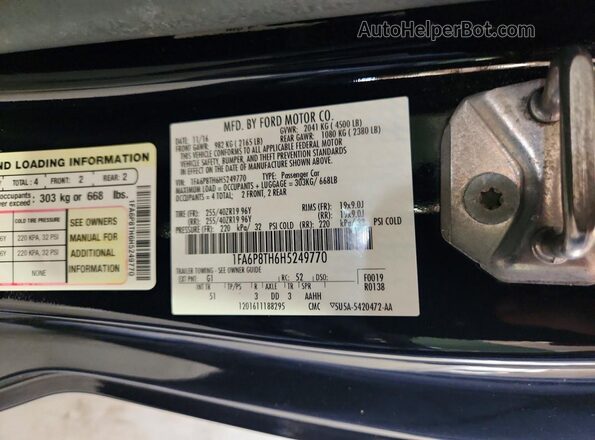 1FA6P8TH6H5249770 2017 FORD MUSTANG Black Вид підкапотного простору