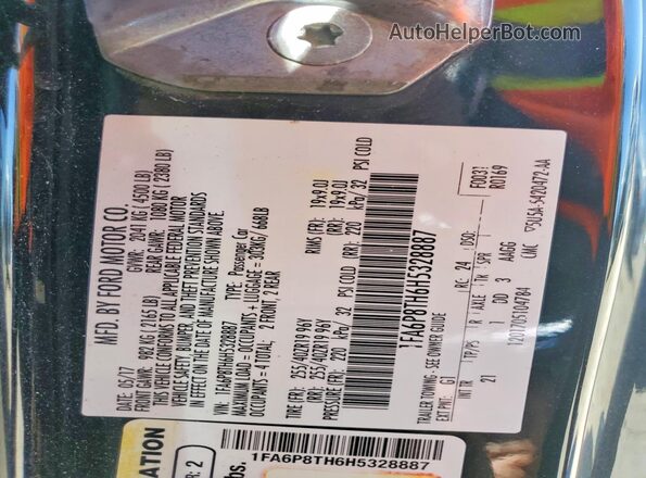 1FA6P8TH6H5328887 2017 FORD MUSTANG Black Vista del compartimento del motor