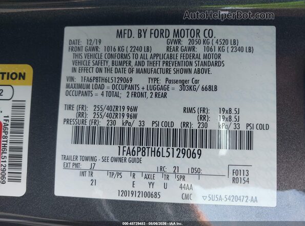 1FA6P8TH6L5129069 2020 FORD MUSTANG Серый Вид подкапотного пространства