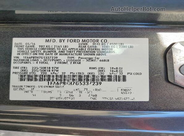 1FA6P8TH7G5337239 2016 FORD MUSTANG Charcoal Вид підкапотного простору