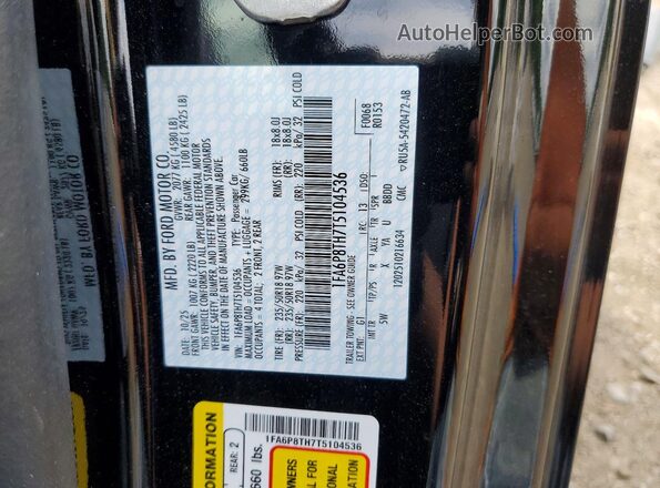 1FA6P8TH7T5104536 2026 FORD MUSTANG Black VIN კოდის სტიკერის ხედი