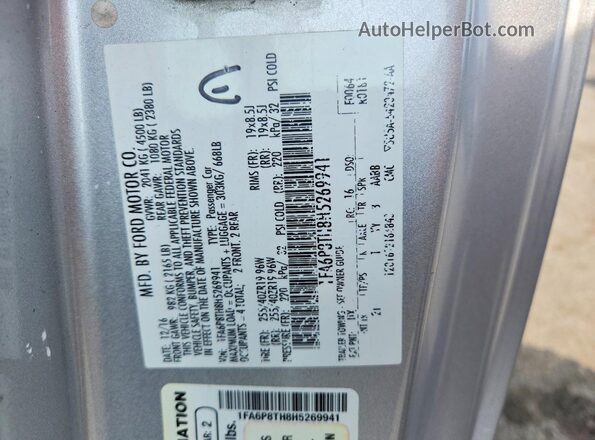 1FA6P8TH8H5269941 2017 FORD MUSTANG Silver VIN sticker view
