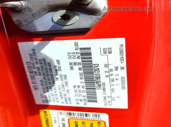 1FA6P8TH8J5120743 2018 FORD MUSTANG Red Вид підкапотного простору