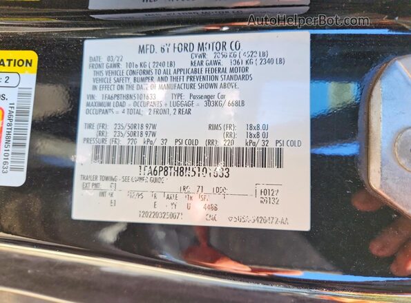 1FA6P8TH8N5101633 2022 FORD MUSTANG Black Engine compartment view