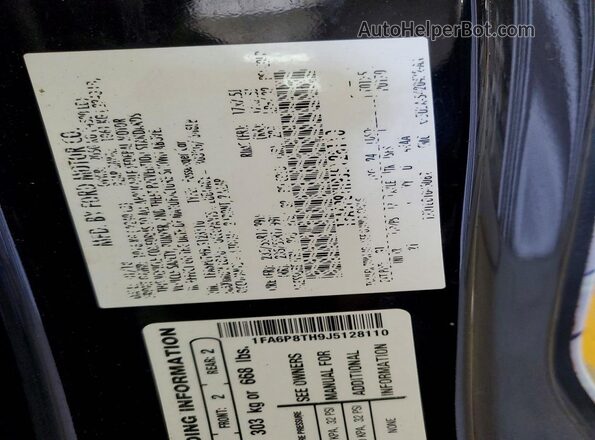 1FA6P8TH9J5128110 2018 FORD MUSTANG Black Vista del compartimento del motor