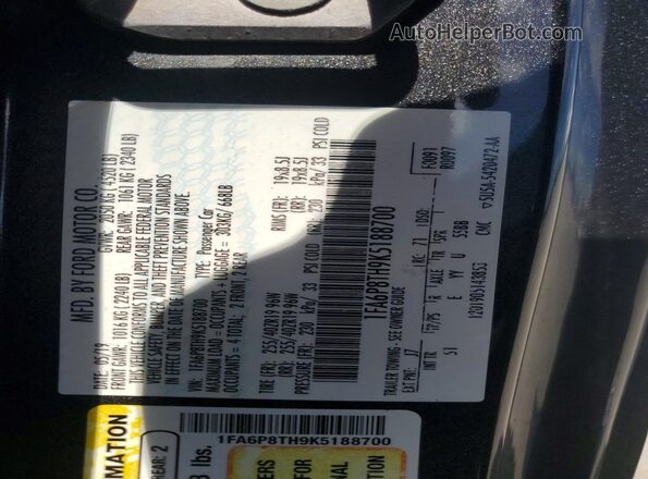 1FA6P8TH9K5188700 2019 FORD MUSTANG Charcoal Vista del compartimento del motor