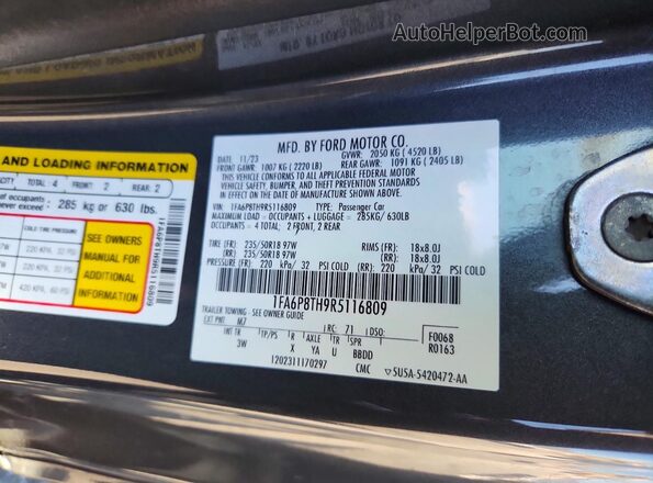 1FA6P8TH9R5116809 2024 FORD MUSTANG Gray Շարժիչի բաժամունքի տեսք