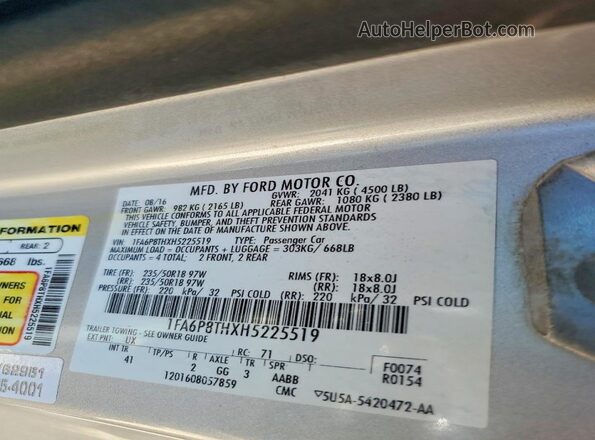 1FA6P8THXH5225519 2017 FORD MUSTANG Silver Շարժիչի բաժամունքի տեսք