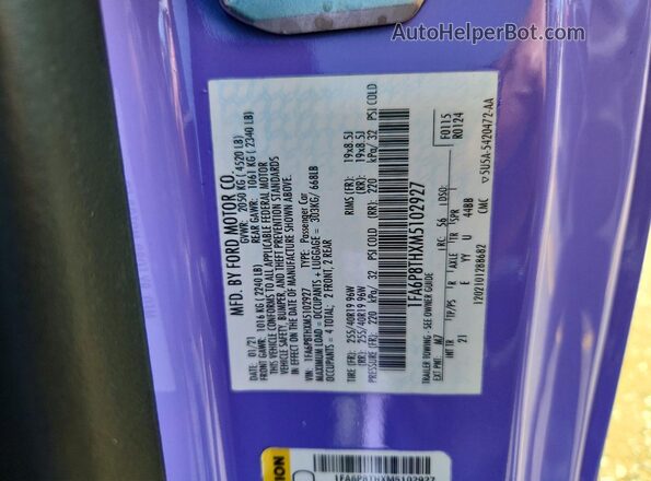 1FA6P8THXM5102927 2021 FORD MUSTANG Purple Engine compartment view
