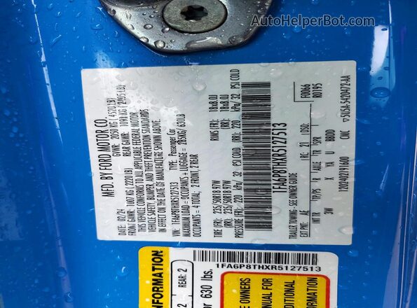 1FA6P8THXR5127513 2024 FORD MUSTANG Blue Engine compartment view