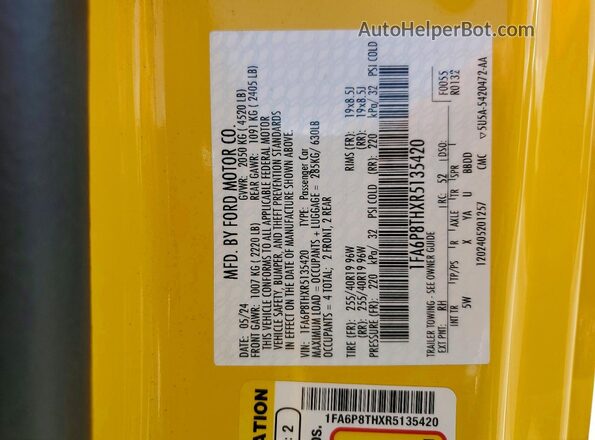 1FA6P8THXR5135420 2024 FORD MUSTANG Yellow Вид підкапотного простору