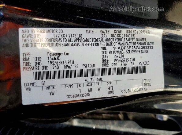 1FADP3E25GL362333 2016 FORD FOCUS Black Engine compartment view