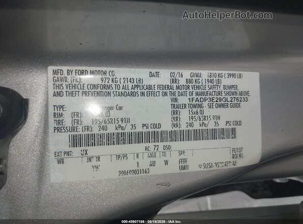 1FADP3E29GL276233 2016 FORD FOCUS Silver Շարժիչի բաժամունքի տեսք